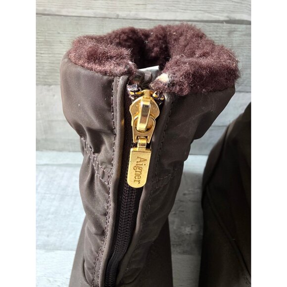 Etienne Aigner Womens Brown Winter Boots Faux Fur Lining & Gold Zippers Size 6 - Picture 3 of 7
